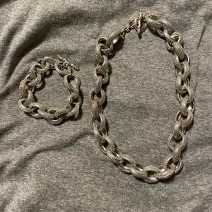Silver link necklace and bracelet set